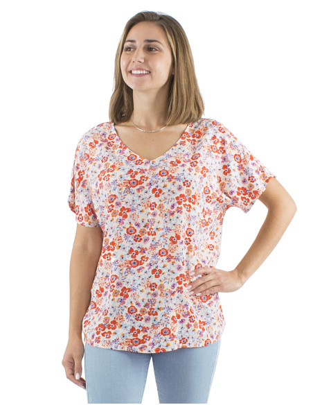 Top viscose col V imprimé Pretty
