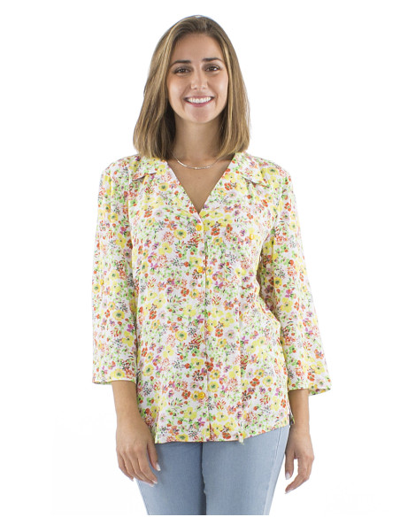 Viscose collar blouse with 3/4 sleeves and Pretty print