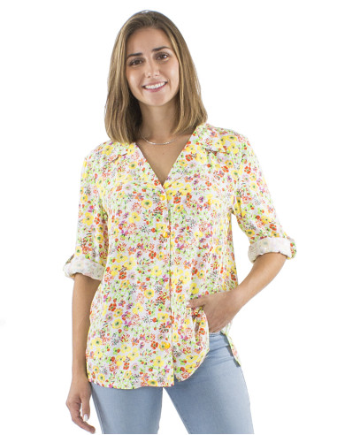 Viscose collar blouse with 3/4 sleeves and Pretty print