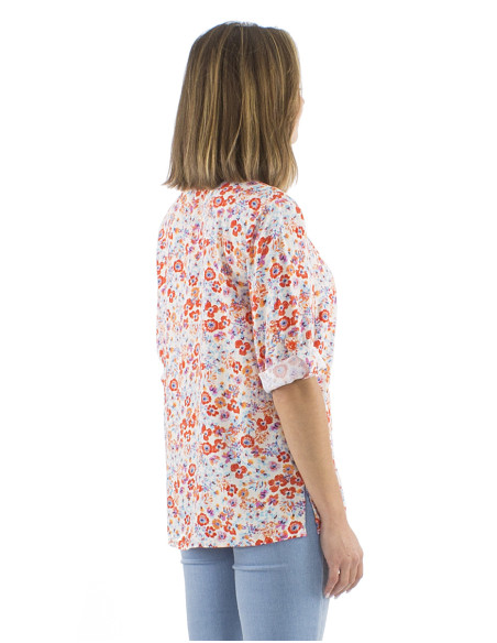 Viscose collar blouse with 3/4 sleeves and Pretty print