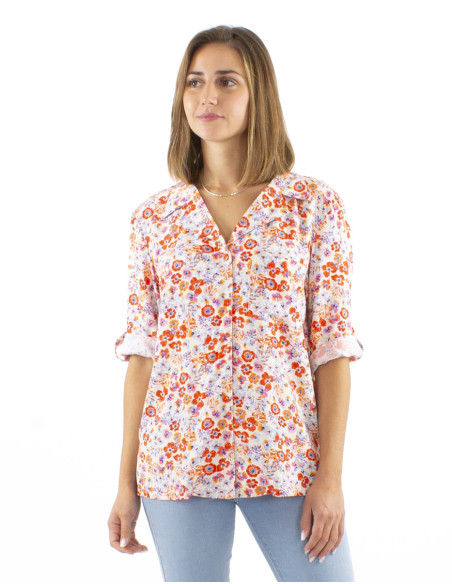 Viscose collar blouse with 3/4 sleeves and Pretty print