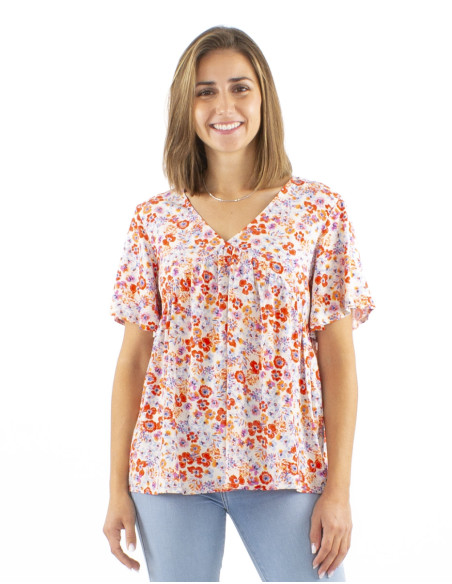 Viscose blouse with short sleeves and Pretty print