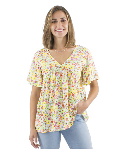 Viscose blouse with short sleeves and Pretty print