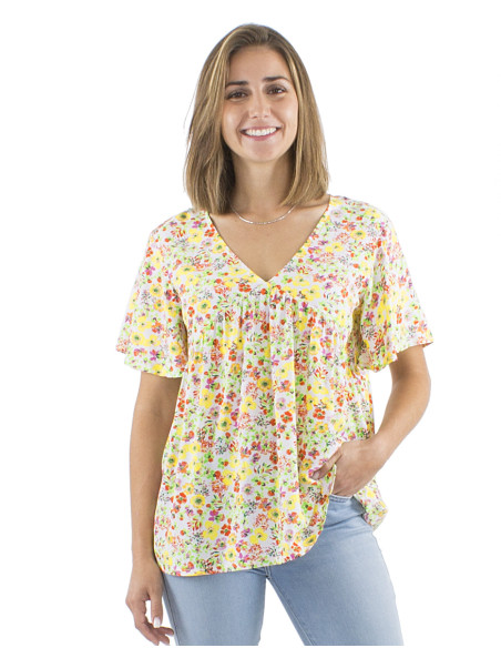 Viscose blouse with short sleeves and Pretty print