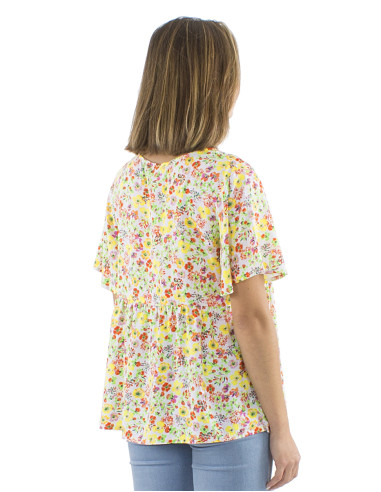Viscose blouse with short sleeves and Pretty print