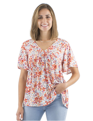 Viscose blouse with short sleeves and Pretty print