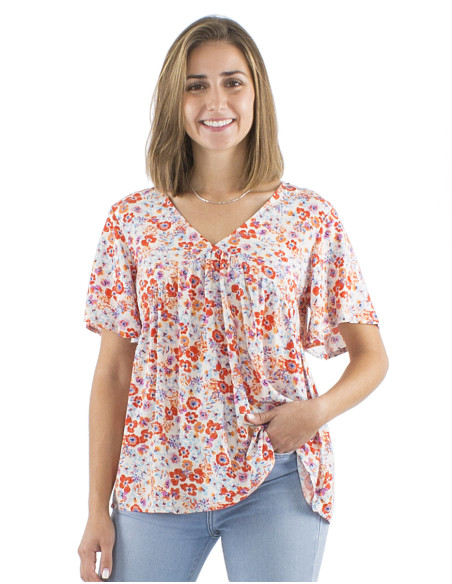 Viscose blouse with short sleeves and Pretty print