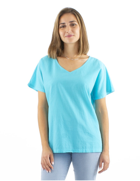 Cotton plain sw blouse with short sleeves
