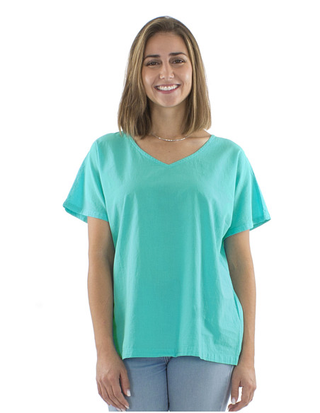 Cotton plain sw blouse with short sleeves