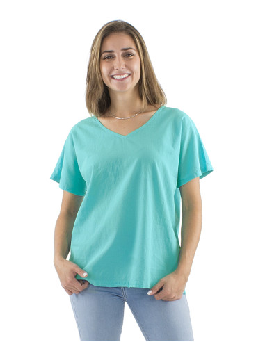 Cotton plain sw blouse with short sleeves