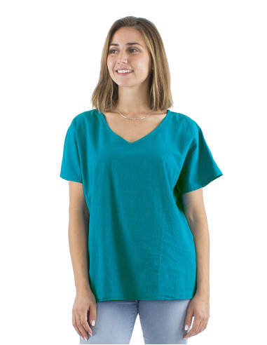Cotton plain sw blouse with short sleeves