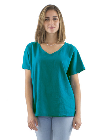 Cotton plain sw blouse with short sleeves