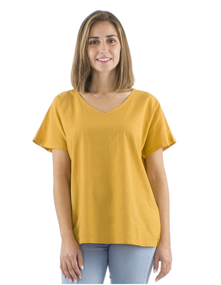 Cotton plain sw blouse with short sleeves