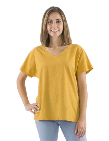 Cotton plain sw blouse with short sleeves