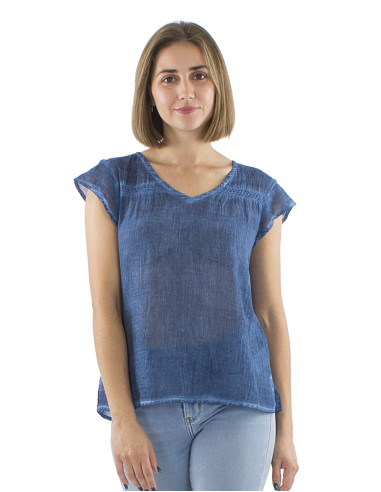 Chemisier coton uni surteint petites manches dentelle