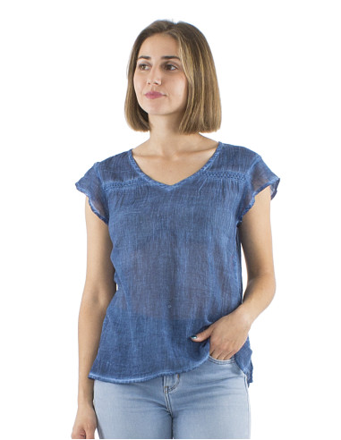 Cotton plain overdyed blouse with lace small sleeves