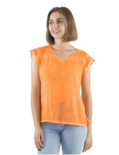 Cotton plain overdyed blouse with lace small sleeves 2