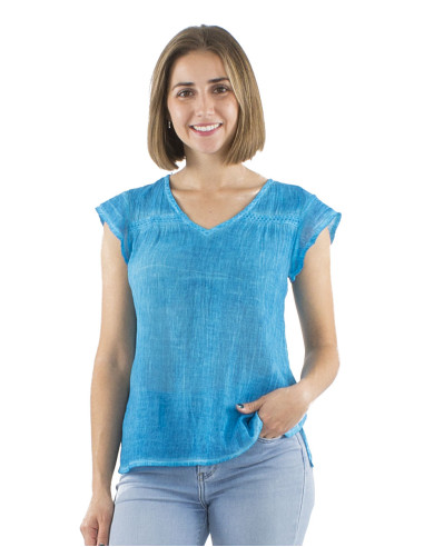Cotton plain overdyed blouse with lace small sleeves