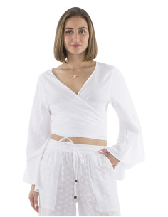 Chemisier coton blanc croisé Crop Top 2