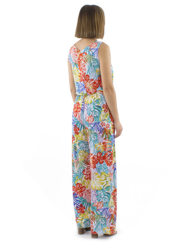 Sleeveless 96% polyester 4% elastane knitted jumpsuit print paradise