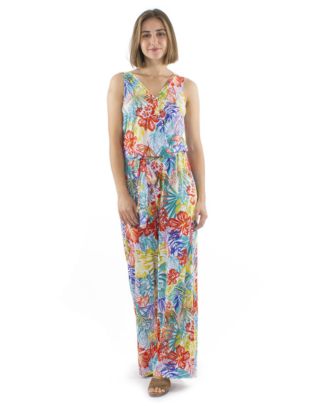 Sleeveless 96% polyester 4% elastane knitted jumpsuit print paradise