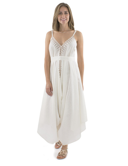 Combi courte coton slub bordure tampon rectangles