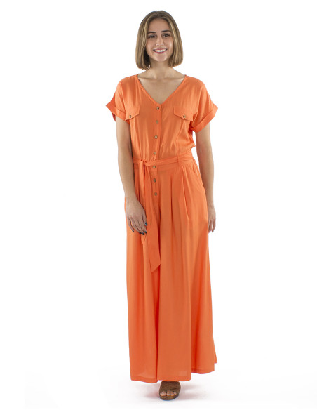 Long viscose plain combo with buttons