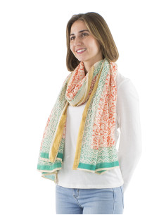 Paréo foulard coton fleurs tampons 2