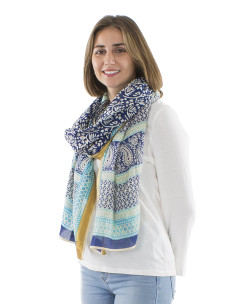 Paréo foulard coton fleurs tampons 2