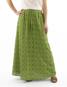 Cotton long plain straight skirt with lining