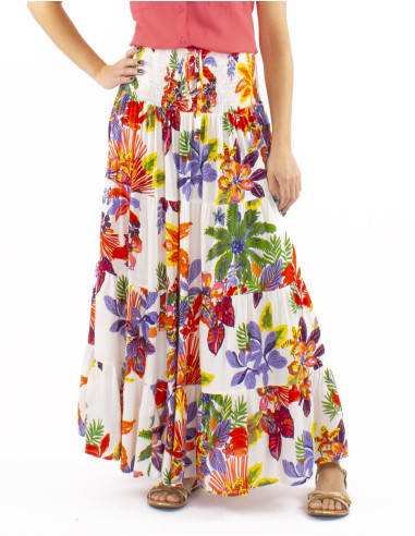 Jupe viscose volants imprimé Hawaian