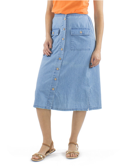 Jupe coton denim boutonnée 2 poches