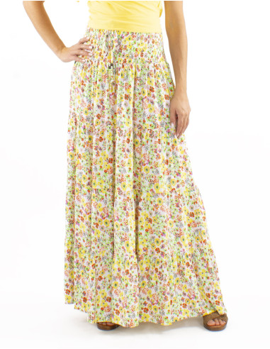 Jupe viscose volants large ceinture imprimé Pretty