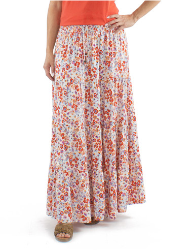 Viscose large belt skirt with ruffles and Pretty print