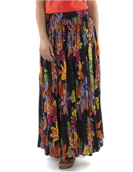 Cotton voile wrinkled skirt with Hawaiian print