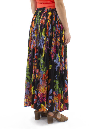 Cotton voile wrinkled skirt with Hawaiian print