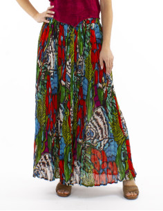 Cotton voile wrinkled skirt with Sauvage print
