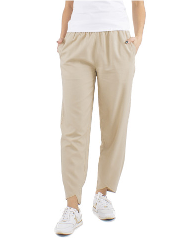 54% linen 46% viscose pants with 2 pockets and elastic belt