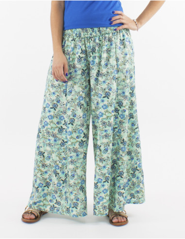 Large polyester pants with elastic belt and "surat" print