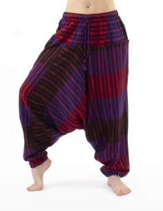 Cotton striped harem pants with pockets on the sides and elastic belt