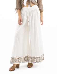 Pantalon coton slub écru bordure tampon