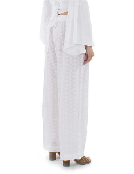 Cotton plain pants with embroideries and elastic belt