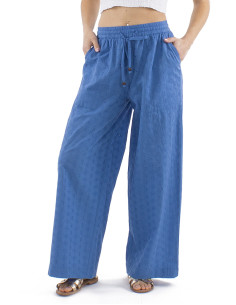 Cotton plain pants with embroideries and elastic belt 2