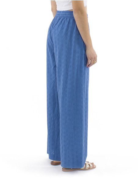 Cotton plain pants with embroideries and elastic belt