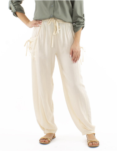 Pantalon 91% viscose 9% lin poches liens bas élastique