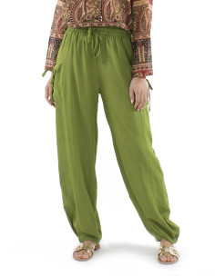 91% viscose 9% linen pants with pockets and elastic bottom 2