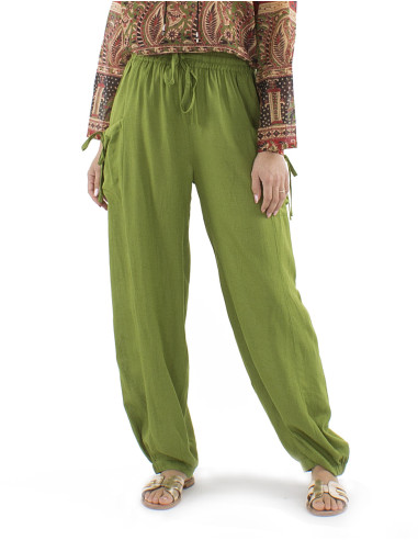 91% viscose 9% linen pants with pockets and elastic bottom