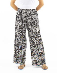 Viscose straight pants with Magnolia print