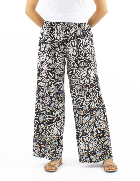Viscose straight pants with Magnolia print