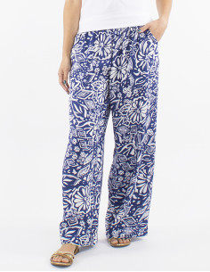 Viscose straight pants with Magnolia print 2